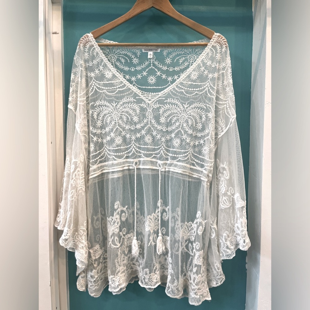 White lace beach coverup